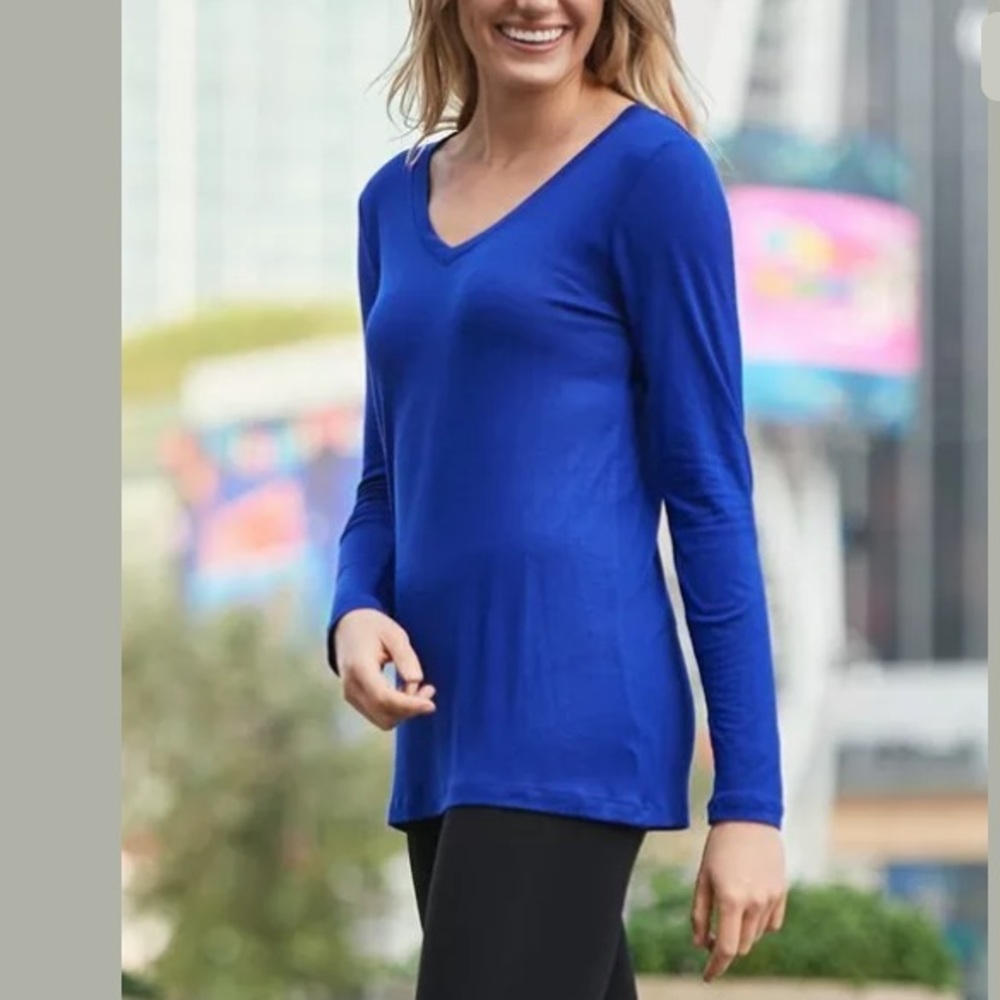Zenana Premium Denim Blue Long-Sleeve V-Neck